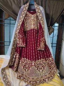 Maroon &amp; Gold Embroidered Dress.