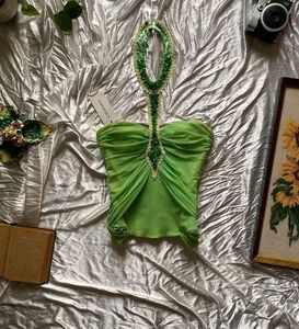 Green Embellished Tube Top
