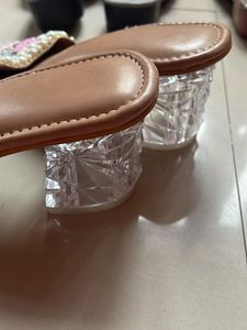 Stylish Beaded &amp; Sequin transparent block  heel