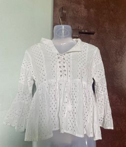 Mango White Eyelet Blouse