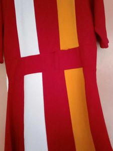 Red Color Block Midi Dress