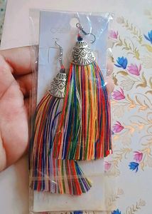 Multicolored Tasil Alloy Set Earrings