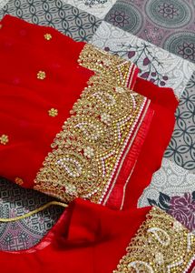 Hot Red Colour Saree With Blouse