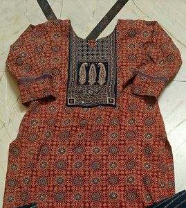 Ajrakh Print Shirt With Pant N Dupatta