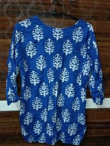 Blue Floral Print Short Kurta