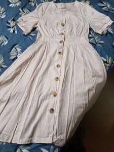 BEIGE BUTTON DRESS