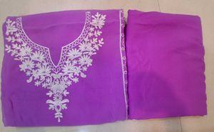 Ele Purple chickenkari semi stitched dress materia