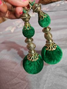 Green Velvet Tassel Blouse Jhumka