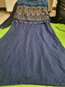 Navy Blue Kurti With Printed Koti