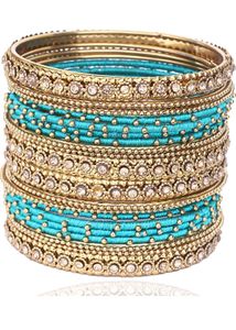 Teal &amp; Gold Bangle Set