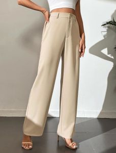 Beige Wide Leg Trousers