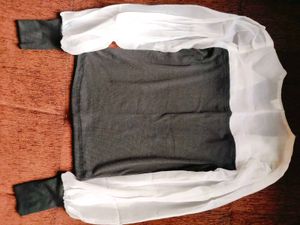 Black Top with Sheer Sleeves