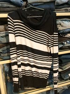 Striped Cowl Neck Sweater