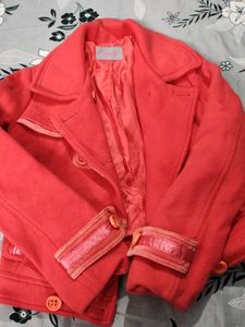 Coral Double-Breasted Cropped Coat