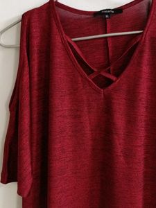 Maroon Red Cold Shoulder Top