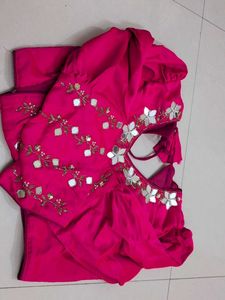 Mirror Work Readymade Blouse -pink