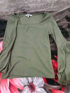 Olive Green Bell Sleeve Top
