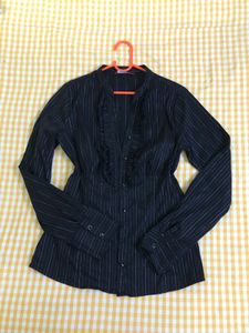 Stretchy Striped Ruffle Blouse Bust 34-36