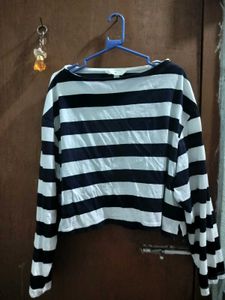 H&M Striped Long Sleeve Crop Top