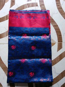 pink and neavy blue colour saree