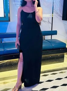 Sleek Black Slit Maxi Dress