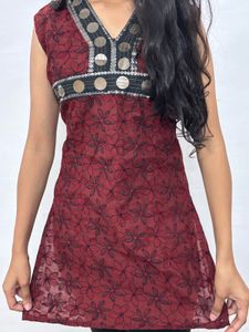Maroon Floral Kurta