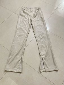 ZARA Beige Faux Leather Straight Fit &amp; High Waist