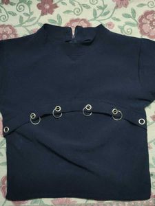 Chic Black Top with Ring Detail