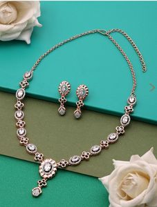 Rose Gold Diamond Necklace With Earings
