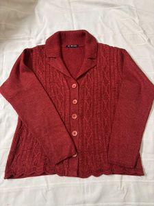 Rust Knitted Button-Down Cardigan