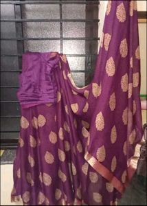 Beautiful Purple Saree With Stiched Blouse