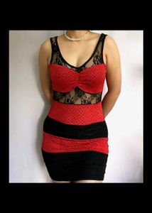 Red & Black very stretchable bodycon Dres