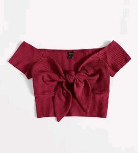 Burgundy Tie-Front Crop Top