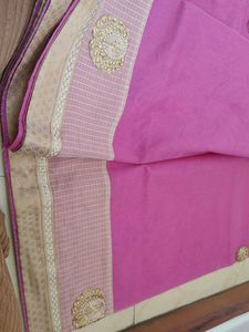 Pink Saree With Original mirror and moti work