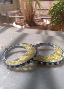 Aesthetic Blue And Yellow Pearl Quilled Earrings