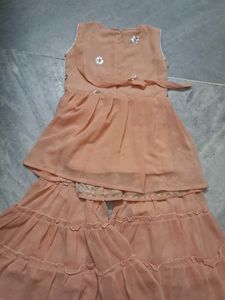 Kids&#39; Sharara Suit - Peach &amp; Silver