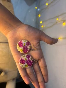 Floral Print Circle Earrings