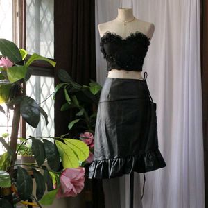 Faux Leather Asymmetrical Skirt