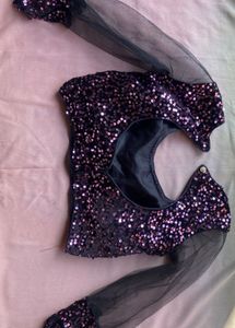 Sequin Padded Blouse with Net Sleeves