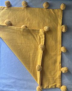 45x45 Yellow Pompom Cotton Cushion Cover