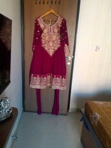 Elegant Maroon Embroidered Kurta Churidar Dupatta