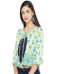 Floral Print Shrug With Tie Up Tops