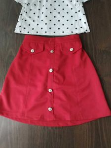 Girls Polka Dot Top &amp; Red Skirt