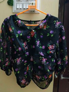 Tokio Talkies Floral Georgette Black Top Xl