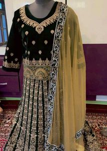 Velvet Lehenga Choli Set with Gold Embellishments