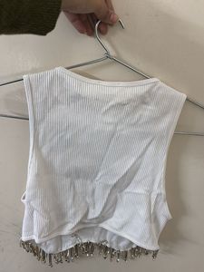 ZARA White Embellished  Tank Top