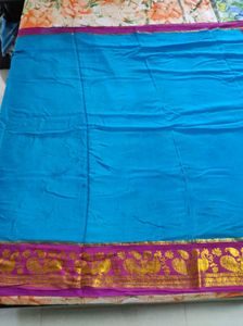 Blue And Pink Pure Crepe Silk Saree
