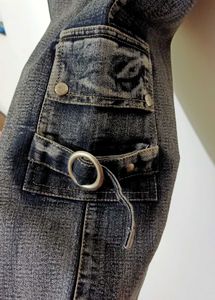 Vintage Washed Black Cargo Denim Capri