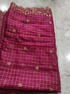 Organza Cut Work Checks Dupata