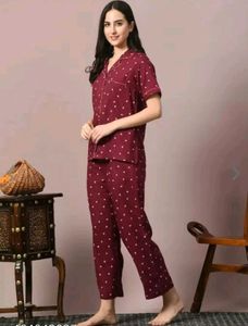 Heart Print Burgundy Pajama Set
